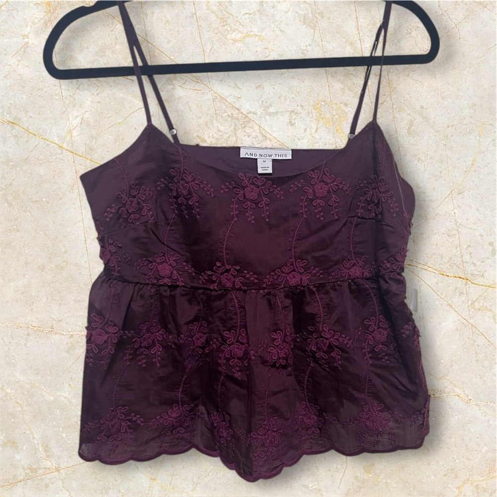 Women's Burgundy Embroidered Lace Top